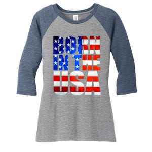 Born In The USA Flag Women's Tri-Blend 3/4-Sleeve Raglan Shirt