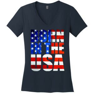 Born In The USA Flag Women's V-Neck T-Shirt