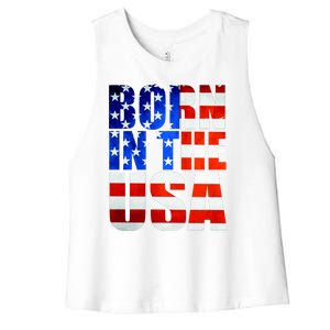 Born In The USA Flag Women's Racerback Cropped Tank