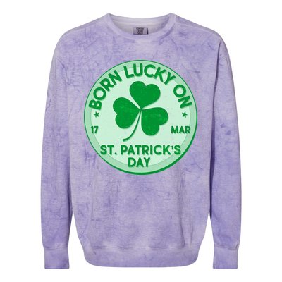 Born Lucky On St. Patrick's Day Colorblast Crewneck Sweatshirt