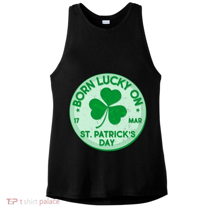 Born Lucky On St. Patrick's Day Ladies PosiCharge Tri-Blend Wicking Tank