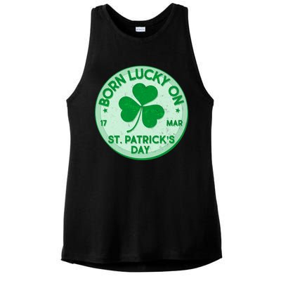 Born Lucky On St. Patrick's Day Ladies PosiCharge Tri-Blend Wicking Tank