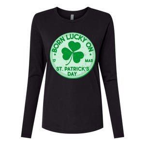 Born Lucky On St. Patrick's Day Womens Cotton Relaxed Long Sleeve T-Shirt