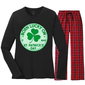 Born Lucky On St. Patrick's Day Women's Long Sleeve Flannel Pajama Set 