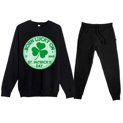 Born Lucky On St. Patrick's Day Premium Crewneck Sweatsuit Set