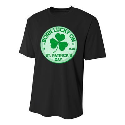 Born Lucky On St. Patrick's Day Youth Performance Sprint T-Shirt