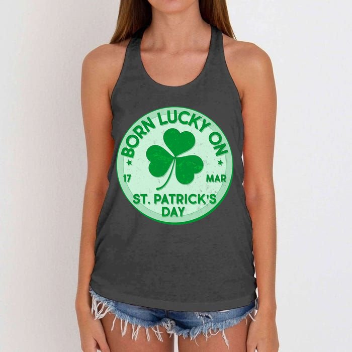 Born Lucky On St. Patrick's Day Women's Knotted Racerback Tank