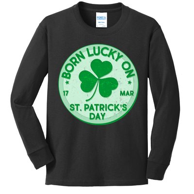 Born Lucky On St. Patrick's Day Kids Long Sleeve Shirt