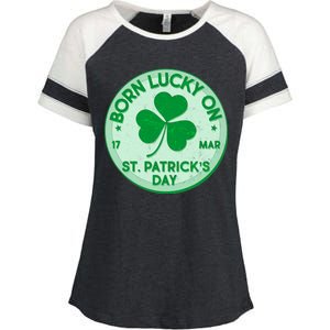 Born Lucky On St. Patrick's Day Enza Ladies Jersey Colorblock Tee