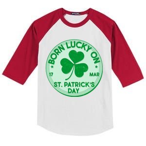 Born Lucky On St. Patrick's Day Kids Colorblock Raglan Jersey