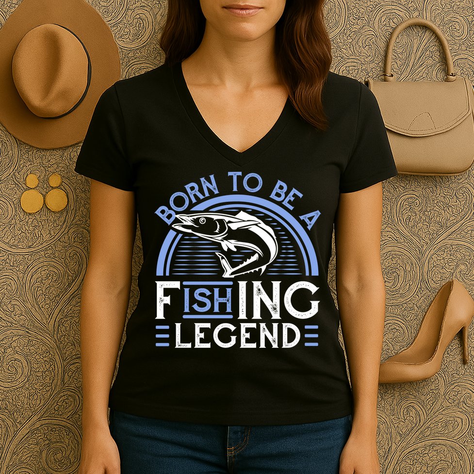 Born To Be A Fishing Legend Women's V-Neck T-Shirt