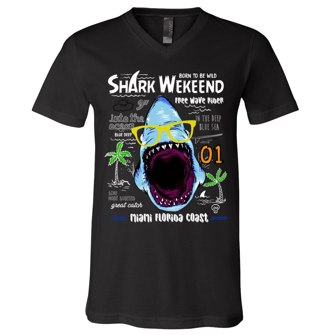 Born To Be Wild - Shark Weekend Slogans V-Neck T-Shirt