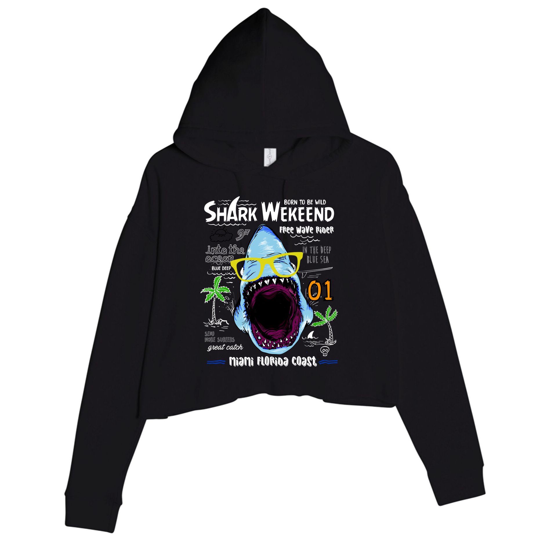 Born To Be Wild - Shark Weekend Slogans Crop Fleece Hoodie