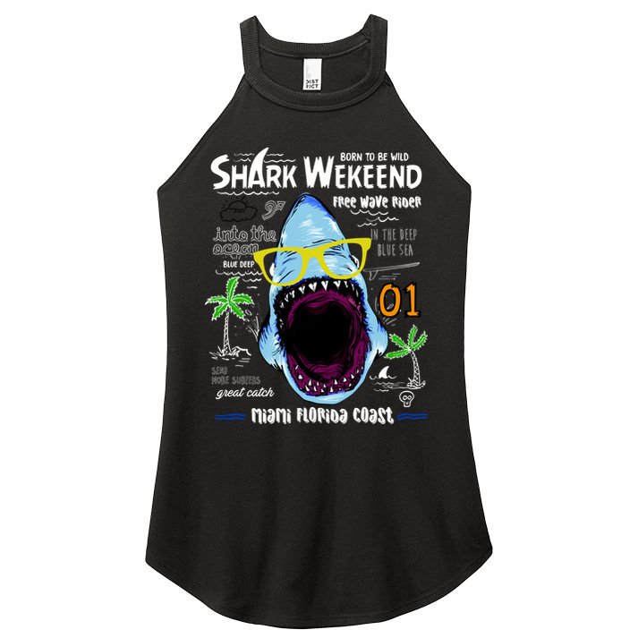 Born To Be Wild - Shark Weekend Slogans Women's Perfect Tri Rocker Tank