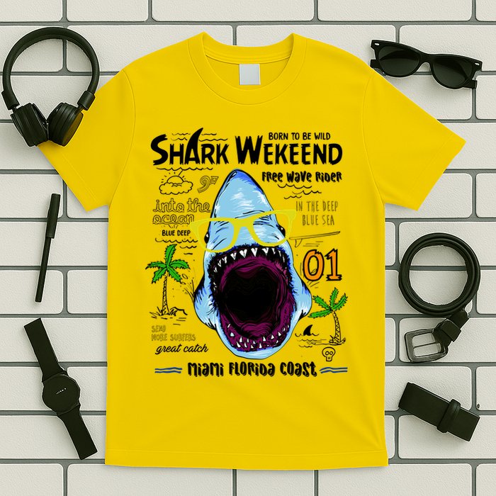Born To Be Wild - Shark Weekend Slogans T-Shirt