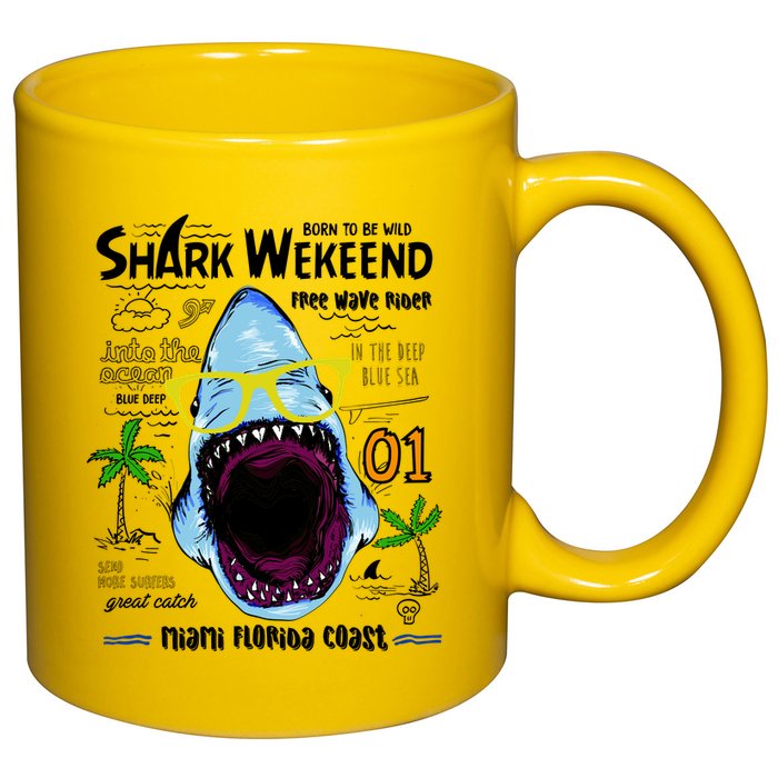 Born To Be Wild - Shark Weekend Slogans 11oz C Handle Ceramic Mug