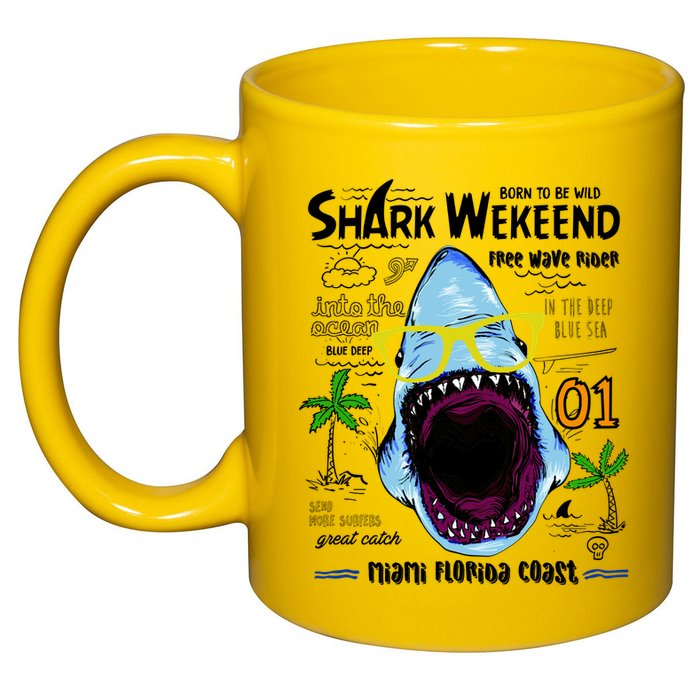 Born To Be Wild - Shark Weekend Slogans 11oz C Handle Ceramic Mug