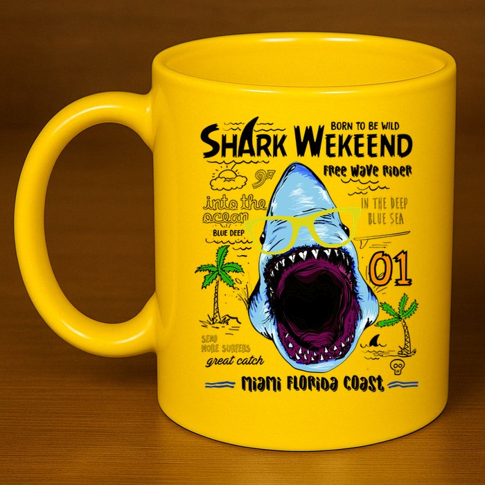 Born To Be Wild - Shark Weekend Slogans 11oz C Handle Ceramic Mug