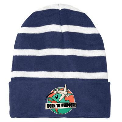 Born To Explore Striped Beanie with Solid Band