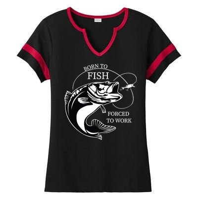 Born To Fish Ladies Halftime Notch Neck Tee