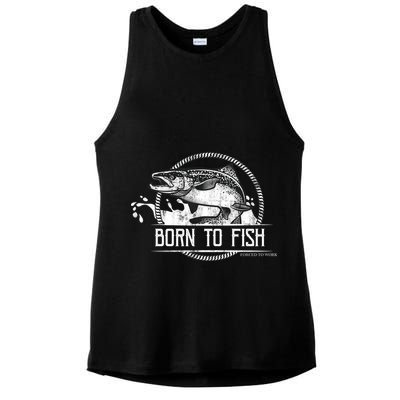 Born To Fish Forced To Work Ladies PosiCharge Tri-Blend Wicking Tank