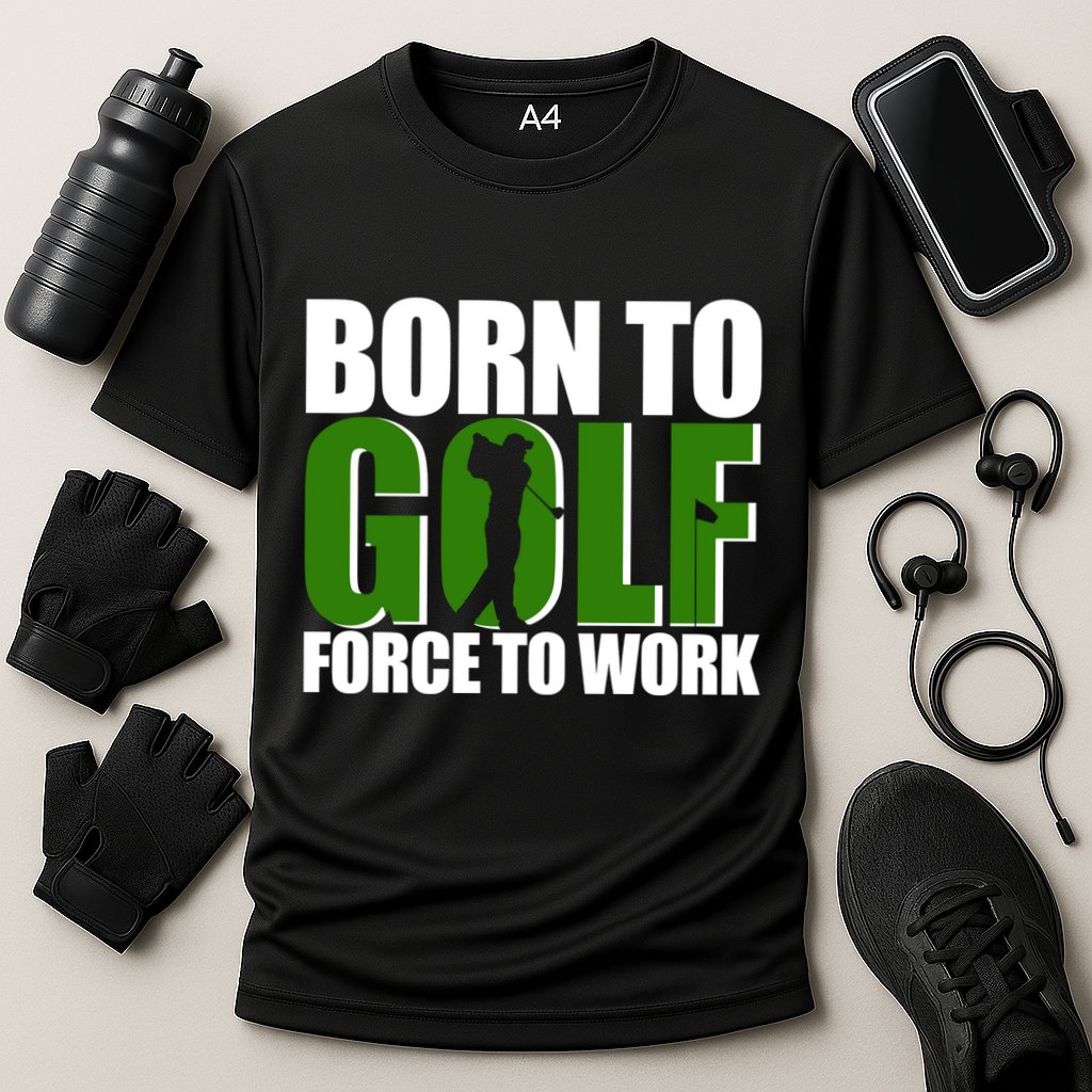 Born To Golf Force To Work Golfing Fan Cooling Performance Crew T-Shirt