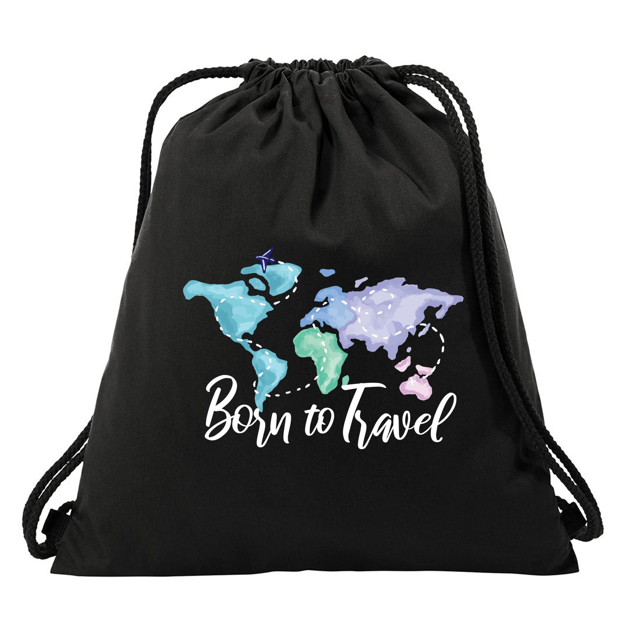 Born To Travel Drawstring Bag