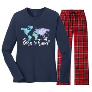 Born To Travel Women's Long Sleeve Flannel Pajama Set 