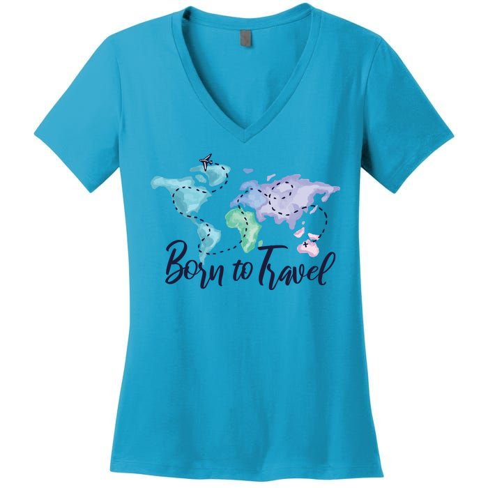 Born To Travel Women's V-Neck T-Shirt