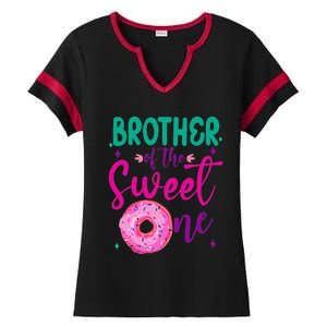 Brother Of Sweet One 1st Bday Party Matching Family Donut Ladies Halftime Notch Neck Tee