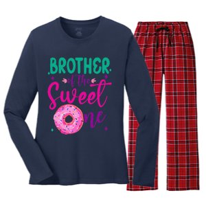 Brother Of Sweet One 1st Bday Party Matching Family Donut Women's Long Sleeve Flannel Pajama Set 