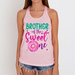 Brother Of Sweet One 1st Bday Party Matching Family Donut Women's Knotted Racerback Tank