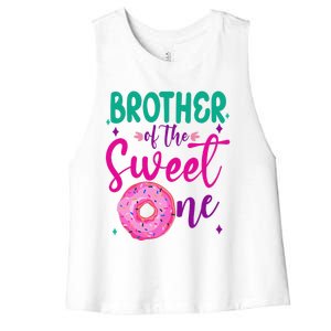 Brother Of Sweet One 1st Bday Party Matching Family Donut Women's Racerback Cropped Tank