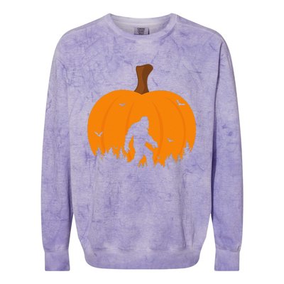 Bigfoot Or Sasquatch & Bats Halloween Pumpkin Spooky Sunset Colorblast Crewneck Sweatshirt