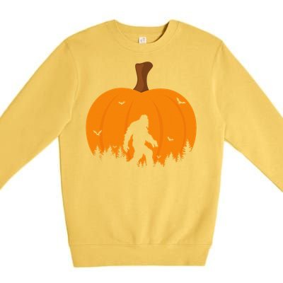 Bigfoot Or Sasquatch & Bats Halloween Pumpkin Spooky Sunset Premium Crewneck Sweatshirt