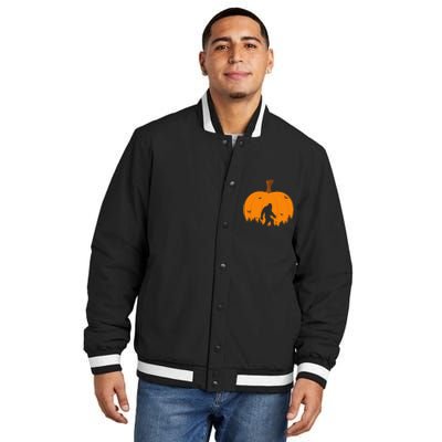 Bigfoot Or Sasquatch & Bats Halloween Pumpkin Spooky Sunset Insulated Varsity Jacket