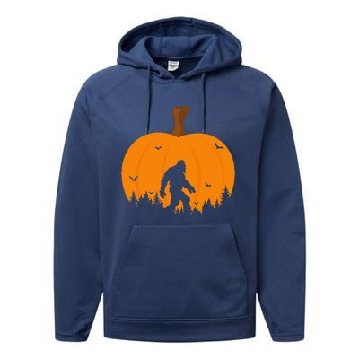 Bigfoot Or Sasquatch & Bats Halloween Pumpkin Spooky Sunset Performance Fleece Hoodie