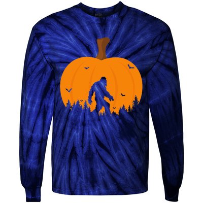 Bigfoot Or Sasquatch & Bats Halloween Pumpkin Spooky Sunset Tie-Dye Long Sleeve Shirt