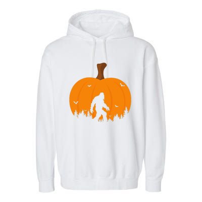 Bigfoot Or Sasquatch & Bats Halloween Pumpkin Spooky Sunset Garment-Dyed Fleece Hoodie