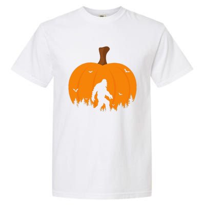 Bigfoot Or Sasquatch & Bats Halloween Pumpkin Spooky Sunset Garment-Dyed Heavyweight T-Shirt