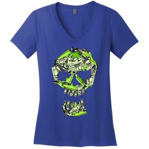 Big Ol Sneaker Head Green Color Graphic Women's V-Neck T-Shirt