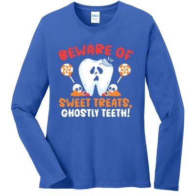 Beware Of Sweet Treats Ghostly Teeth Dental Halloween Gift Ladies Long Sleeve Shirt