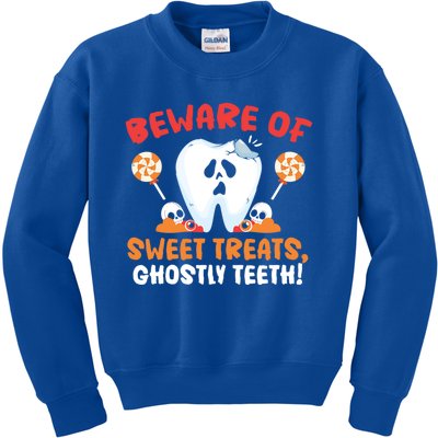 Beware Of Sweet Treats Ghostly Teeth Dental Halloween Gift Kids Sweatshirt