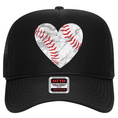 Baseball Or Softball Heart Love High Crown Mesh Back Trucker Hat