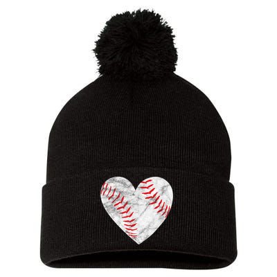 Baseball Or Softball Heart Love Pom Pom 12in Knit Beanie