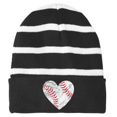 Baseball Or Softball Heart Love Striped Beanie with Solid Band