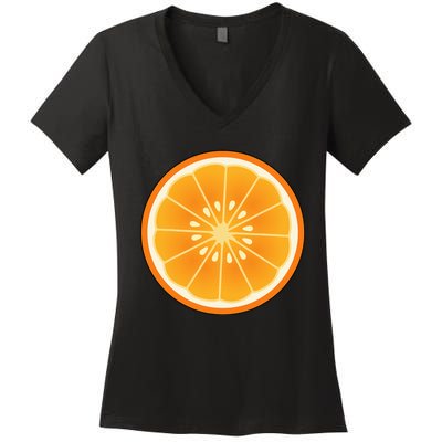 Big Orange Sliced Costume Cute Easy Fruit Halloween Gift Women's V-Neck T-Shirt