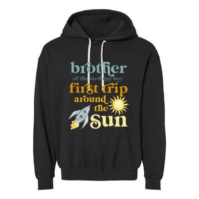 Brother Outer Space 1st Birthday First Trip Around The Sun Garment-Dyed Fleece Hoodie