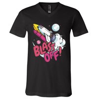 Blast off space shuttle planets V-Neck T-Shirt