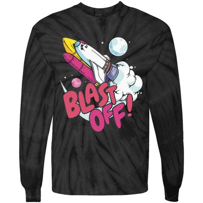 Blast off space shuttle planets Tie-Dye Long Sleeve Shirt